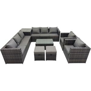 Fimous 10 Seater Garden Outdoor Rattan Furniture Set Patio Corner Sofa Rectangular Coffee Table with 2 Small Stool Dark Grey Fimous 10 Seater Garden Outdoor Rattan Furniture Set Patio Corner Sofa Rectangular Coffee Table with 2 Small Stool Dark Grey