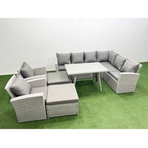 10 Seater Garden Outdoor Rattan Furniture Set Rattan Corner Sofa Oblong Dining Table with 2 Armchairs 2 Big Footstools Light Grey Mixed - Fimous 10 Seater Garden Outdoor Rattan Furniture Set Rattan Corner Sofa Oblong Dining Table with 2 Armchairs 2 Big Footstools Light Grey Mixed - Fimous