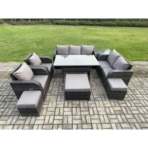 10 Seater Garden Rattan Furniture Dining Table Sofa Set Indoor Outdoor with 2 Reclining Chairs Side Table 3 Footstools Dark Grey Mixed - Fimous 10 Seater Garden Rattan Furniture Dining Table Sofa Set Indoor Outdoor with 2 Reclining Chairs Side Table 3 Footstools Dark Grey Mixed - Fimous