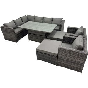 Fimous 10-seater Height Adjustable Rising Lifting Table Corner Sofa Set Rattan Garden Furniture Dining Set with 2 Big Stools Dark Grey Mixed Fimous 10-seater Height Adjustable Rising Lifting Table Corner Sofa Set Rattan Garden Furniture Dining Set with 2 Big Stools Dark Grey Mixed