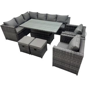 Fimous 10-seater Height Adjustable Rising Lifting Table Corner Sofa Set Rattan Garden Furniture Dining Set with 2 Small Stool Dark Grey Mixed Fimous 10-seater Height Adjustable Rising Lifting Table Corner Sofa Set Rattan Garden Furniture Dining Set with 2 Small Stool Dark Grey Mixed