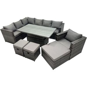 Fimous 10-seater Height Adjustable Rising Lifting Table Corner Sofa Set Rattan Garden Furniture Dining Set with 3 Stool Dark Grey Mixed Fimous 10-seater Height Adjustable Rising Lifting Table Corner Sofa Set Rattan Garden Furniture Dining Set with 3 Stool Dark Grey Mixed