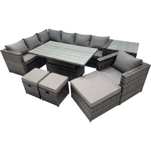 Fimous 10-seater Height Adjustable Rising Lifting Table Corner Sofa Set Rattan Garden Furniture Dining Set with 3 Stool Side Table Dark Grey Mixed Fimous 10-seater Height Adjustable Rising Lifting Table Corner Sofa Set Rattan Garden Furniture Dining Set with 3 Stool Side Table Dark Grey Mixed