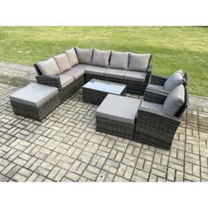 FIMOUS 10 Seater High Back Outdoor Garden Furniture Set Rattan Corner Sofa Set With Rectangular Coffee Table 2 Big Footstool 2 Armchairs Dark Grey Mixed FIMOUS 10 Seater High Back Outdoor Garden Furniture Set Rattan Corner Sofa Set With Rectangular Coffee Table 2 Big Footstool 2 Armchairs Dark Grey Mixed
