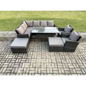 10 Seater High Back Rattan Garden Furniture Set Corner Sofa With Rectangular Dining Table 2 Arm Chairs 2 Big Footstool - Fimous 10 Seater High Back Rattan Garden Furniture Set Corner Sofa With Rectangular Dining Table 2 Arm Chairs 2 Big Footstool - Fimous