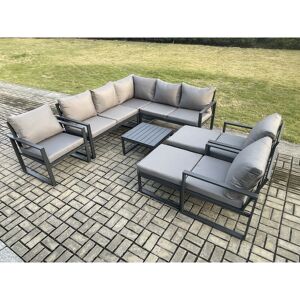 Fimous 10 Seater Outdoor Aluminium Garden Furniture Set Corner Lounge Sofa Set with Square Coffee Table Chair 2 Big Footstools Dark Grey Fimous 10 Seater Outdoor Aluminium Garden Furniture Set Corner Lounge Sofa Set with Square Coffee Table Chair 2 Big Footstools Dark Grey