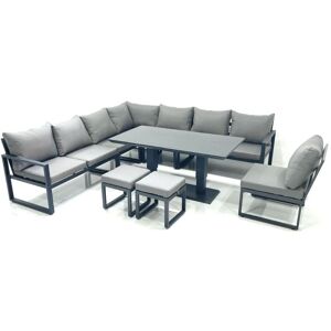 Fimous 10 Seater Outdoor Aluminum Garden Furniture Set Corner Sofa 2 Small Footstools Rising Lifting Dining Table Sets Dark Grey Fimous 10 Seater Outdoor Aluminum Garden Furniture Set Corner Sofa 2 Small Footstools Rising Lifting Dining Table Sets Dark Grey