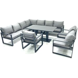 Fimous 10 Seater Outdoor Aluminum Garden Furniture Set Corner Sofa 3 Chairs Adjustable Rising Lifting Dining Table Sets Dark Grey Fimous 10 Seater Outdoor Aluminum Garden Furniture Set Corner Sofa 3 Chairs Adjustable Rising Lifting Dining Table Sets Dark Grey