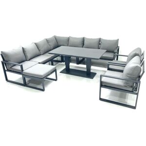 Fimous 10 Seater Outdoor Aluminum Garden Furniture Set Corner Sofa Big Footstool 2 Chairs Adjustable Rising Lifting Dining Table Sets Dark Grey Fimous 10 Seater Outdoor Aluminum Garden Furniture Set Corner Sofa Big Footstool 2 Chairs Adjustable Rising Lifting Dining Table Sets Dark Grey