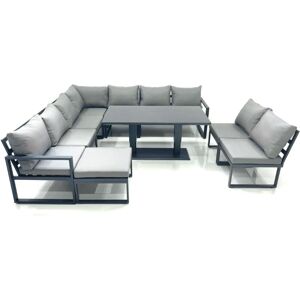 Fimous 10 Seater Outdoor Aluminum Garden Furniture Set Corner Sofa Big Footstool Rising Lifting Dining Table Sets Dark Grey Fimous 10 Seater Outdoor Aluminum Garden Furniture Set Corner Sofa Big Footstool Rising Lifting Dining Table Sets Dark Grey