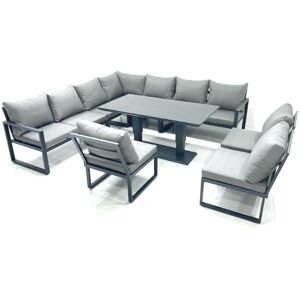 Fimous 10 Seater Outdoor Aluminum Garden Furniture Set Corner Sofa Rising Lifting Dining Table Sets Dark Grey Fimous 10 Seater Outdoor Aluminum Garden Furniture Set Corner Sofa Rising Lifting Dining Table Sets Dark Grey