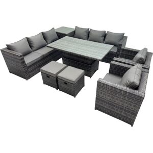 Fimous 10 Seater Outdoor Corner Sofa Height Adjustable Rising Lifting Table Set Garden Rattan Furniture Set with Side Table 2 Small Stools Dark Grey Fimous 10 Seater Outdoor Corner Sofa Height Adjustable Rising Lifting Table Set Garden Rattan Furniture Set with Side Table 2 Small Stools Dark Grey