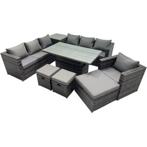 Fimous 10 Seater Outdoor Corner Sofa Height Adjustable Rising Lifting Table Set Garden Rattan Furniture Set with Side Table 3 Stool Dark Grey Fimous 10 Seater Outdoor Corner Sofa Height Adjustable Rising Lifting Table Set Garden Rattan Furniture Set with Side Table 3 Stool Dark Grey