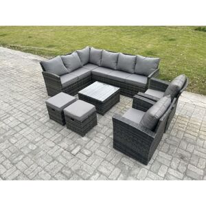 FIMOUS 10 Seater Outdoor Garden Furniture Set Wicker pe Rattan Corner Sofa Set with Square Coffee Table 2 Small Footstools 2 Armchairs Dark Grey Mixed FIMOUS 10 Seater Outdoor Garden Furniture Set Wicker pe Rattan Corner Sofa Set with Square Coffee Table 2 Small Footstools 2 Armchairs Dark Grey Mixed