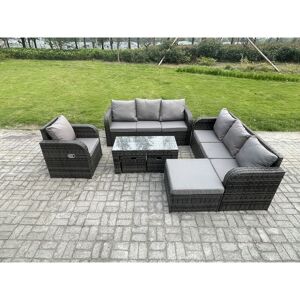 10 Seater Outdoor Lounge Sofa Set Rattan Garden Furniture Set with Rectangular Coffee Table 3 Footstools 3 Seater Sofa Dark Grey Mixed - Fimous 10 Seater Outdoor Lounge Sofa Set Rattan Garden Furniture Set with Rectangular Coffee Table 3 Footstools 3 Seater Sofa Dark Grey Mixed - Fimous