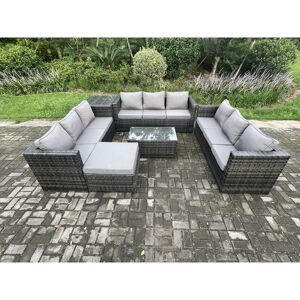 10 Seater Outdoor Lounge Sofa Set Wicker pe Rattan Garden Furniture Set with Oblong Coffee Table Side Table Big Footstool Dark Grey Mixed - Fimous 10 Seater Outdoor Lounge Sofa Set Wicker pe Rattan Garden Furniture Set with Oblong Coffee Table Side Table Big Footstool Dark Grey Mixed - Fimous