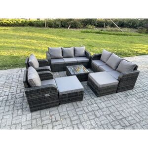 10 Seater Outdoor Rattan Garden Furniture Set Conservatory Patio Sofa Coffee Table With 2 Big Footstool Dark Grey Mixed - Fimous 10 Seater Outdoor Rattan Garden Furniture Set Conservatory Patio Sofa Coffee Table With 2 Big Footstool Dark Grey Mixed - Fimous
