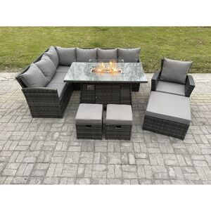 FIMOUS 10 Seater Outdoor Rattan Garden Furniture Set Corner Sofa Gas Fire Pit Dining Table Sets Gas Heater with 3 Footstools Armchair Dark Grey Mixed FIMOUS 10 Seater Outdoor Rattan Garden Furniture Set Corner Sofa Gas Fire Pit Dining Table Sets Gas Heater with 3 Footstools Armchair Dark Grey Mixed
