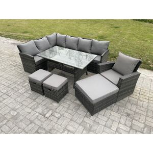 10 Seater Outdoor Rattan Garden Furniture Set with Rectangular Dining Table 3 Footstool Armchiar Patio Wicker Corner Sofa Set Dark Grey Mixed - Fimous 10 Seater Outdoor Rattan Garden Furniture Set with Rectangular Dining Table 3 Footstool Armchiar Patio Wicker Corner Sofa Set Dark Grey Mixed - Fimous