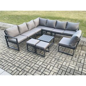 10 Seater Patio Outdoor Garden Furniture Aluminium Lounge Corner Sofa Set with Square Coffee Table 2 Small Footstools Dark Grey - Fimous 10 Seater Patio Outdoor Garden Furniture Aluminium Lounge Corner Sofa Set with Square Coffee Table 2 Small Footstools Dark Grey - Fimous