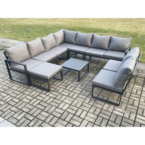 10 Seater Patio Outdoor Garden Furniture Aluminium Lounge Corner Sofa Set with Square Coffee Table with Big Footstool Dark Grey - Fimous 10 Seater Patio Outdoor Garden Furniture Aluminium Lounge Corner Sofa Set with Square Coffee Table with Big Footstool Dark Grey - Fimous