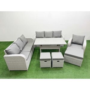 FIMOUS 10 Seater Poly Rattan Outdoor Garden Furniture Rectangular Dining Table Sofa Set Patio 3 Seater Sofa Reclining Chair 3 Seater Sofa 3 Stools Light FIMOUS 10 Seater Poly Rattan Outdoor Garden Furniture Rectangular Dining Table Sofa Set Patio 3 Seater Sofa Reclining Chair 3 Seater Sofa 3 Stools Light