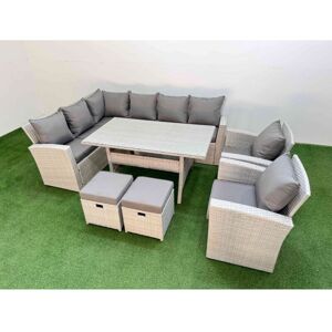 10 Seater Rattan Garden Furniture Set Outdoor Patio Dining Corner Sofa Sets with Dining Table 2 Chairs 2 Small Footstool Light Grey Mixed - Fimous 10 Seater Rattan Garden Furniture Set Outdoor Patio Dining Corner Sofa Sets with Dining Table 2 Chairs 2 Small Footstool Light Grey Mixed - Fimous