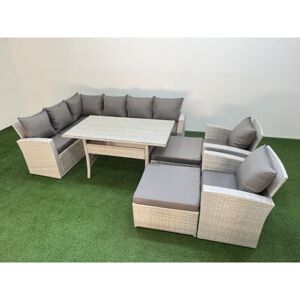 10 Seater Rattan Garden Furniture Set Outdoor Patio Dining Corner Sofa Sets with Dining Table 2 Chairs Big Footstools Light Grey Mixed - Fimous 10 Seater Rattan Garden Furniture Set Outdoor Patio Dining Corner Sofa Sets with Dining Table 2 Chairs Big Footstools Light Grey Mixed - Fimous