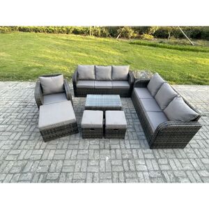 FIMOUS 10 Seater Rattan Lounge Sofa Set Outdoor Garden Furniture Set with Rectangular Coffee Table 3 Seater Sofa 3 Footstools Side Table Dark Grey Mixed FIMOUS 10 Seater Rattan Lounge Sofa Set Outdoor Garden Furniture Set with Rectangular Coffee Table 3 Seater Sofa 3 Footstools Side Table Dark Grey Mixed