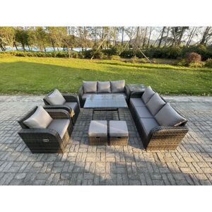 FIMOUS 10 Seater Rattan Outdoor Garden Furniture Sofa Set Patio Table & Chairs Set with 3 Seater Sofa Rectangular Dining Table Side Table 2 Small Footstools FIMOUS 10 Seater Rattan Outdoor Garden Furniture Sofa Set Patio Table & Chairs Set with 3 Seater Sofa Rectangular Dining Table Side Table 2 Small Footstools