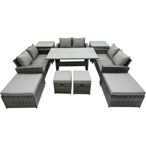 10 Seater Wicker pe Rattan Furniture Outdoor Dining Table Double Seat Sofa 2 Side Tables 4 Stools Set Dark Grey Mixed - Fimous 10 Seater Wicker pe Rattan Furniture Outdoor Dining Table Double Seat Sofa 2 Side Tables 4 Stools Set Dark Grey Mixed - Fimous