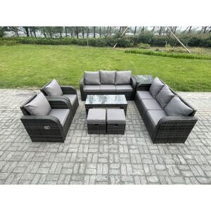 FIMOUS 10 Seater Wicker pe Rattan Sofa Set Outdoor Patio Garden Furniture with 2 Reclining Chairs Coffee Table Side Table 2 Small Footstools Dark Grey Mixed FIMOUS 10 Seater Wicker pe Rattan Sofa Set Outdoor Patio Garden Furniture with 2 Reclining Chairs Coffee Table Side Table 2 Small Footstools Dark Grey Mixed