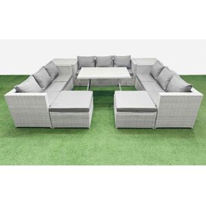 11 Seat Outdoor Patio pe Rattan Garden Furniture with Cushions 3 Seater Sofa 2 Side Tables 2 Big Stools Light Grey - Fimous 11 Seat Outdoor Patio pe Rattan Garden Furniture with Cushions 3 Seater Sofa 2 Side Tables 2 Big Stools Light Grey - Fimous