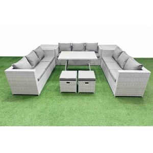 11 Seat Outdoor Patio pe Rattan Garden Furniture with Cushions 3 Seater Sofa 2 Side Tables 2 Small Stools Light Grey - Fimous 11 Seat Outdoor Patio pe Rattan Garden Furniture with Cushions 3 Seater Sofa 2 Side Tables 2 Small Stools Light Grey - Fimous