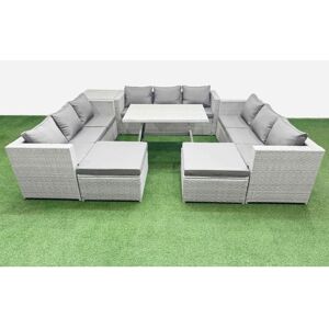 11 Seat Outdoor Patio pe Rattan Garden Furniture with Cushions 3 Seater Sofa Side Table 2 Big Stools Light Grey - Fimous 11 Seat Outdoor Patio pe Rattan Garden Furniture with Cushions 3 Seater Sofa Side Table 2 Big Stools Light Grey - Fimous