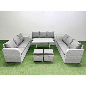 11 Seat Outdoor pe Rattan Garden Furniture with Cushions 3 Seater Sofa 2 Side Tables 2 Small Stools Light Grey - Fimous 11 Seat Outdoor pe Rattan Garden Furniture with Cushions 3 Seater Sofa 2 Side Tables 2 Small Stools Light Grey - Fimous