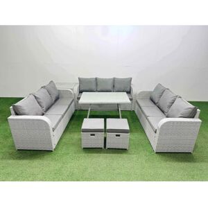 11 Seat Outdoor pe Rattan Garden Furniture with Cushions 3 Seater Sofa Side Table 2 Small Stools Light Grey - Fimous 11 Seat Outdoor pe Rattan Garden Furniture with Cushions 3 Seater Sofa Side Table 2 Small Stools Light Grey - Fimous