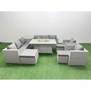 11 Seat pe Rattan Lounge Sofa Set Outdoor Garden Furniture Set with Firepit Dining Table 3 Seater Sofa 3 Footstools Side Table Light Grey - Fimous 11 Seat pe Rattan Lounge Sofa Set Outdoor Garden Furniture Set with Firepit Dining Table 3 Seater Sofa 3 Footstools Side Table Light Grey - Fimous