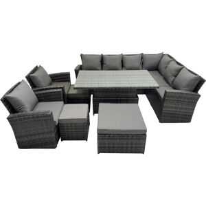 11 Seat Rattan Garden Furniture Corner Sofa Set Outdoor Adjustable Lifting Dining or Coffee Table Set with 3 Footstools Dark Grey Mixed - Fimous 11 Seat Rattan Garden Furniture Corner Sofa Set Outdoor Adjustable Lifting Dining or Coffee Table Set with 3 Footstools Dark Grey Mixed - Fimous