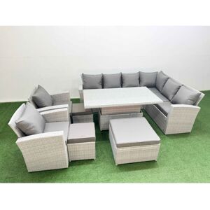 11 Seat Rattan Garden Furniture Corner Sofa Set Outdoor Adjustable Lifting Dining or Coffee Table Set with 3 Footstools Light Grey - Fimous 11 Seat Rattan Garden Furniture Corner Sofa Set Outdoor Adjustable Lifting Dining or Coffee Table Set with 3 Footstools Light Grey - Fimous