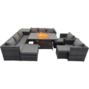 Fimous 11 Seater Garden Outdoor Rattan Furniture Set Patio Corner Sofa Gas Firepit Dining Table with Side Table 3 Stools Dark Grey Fimous 11 Seater Garden Outdoor Rattan Furniture Set Patio Corner Sofa Gas Firepit Dining Table with Side Table 3 Stools Dark Grey
