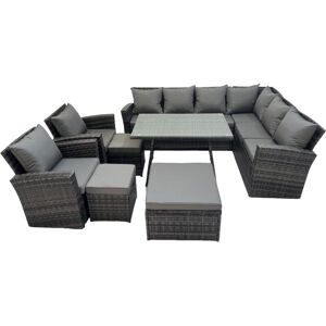 11 Seater Garden Outdoor Rattan Furniture Set Rattan Corner Sofa Oblong Dining Table with 2 Armchairs 3 Footstools Dark Grey - Fimous 11 Seater Garden Outdoor Rattan Furniture Set Rattan Corner Sofa Oblong Dining Table with 2 Armchairs 3 Footstools Dark Grey - Fimous