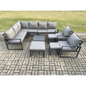 Fimous 11 Seater Outdoor Lounge Corner Sofa Set Aluminum Garden Furniture Sets with Square Coffee Table 2 Chairs 3 Footstools Dark Grey Fimous 11 Seater Outdoor Lounge Corner Sofa Set Aluminum Garden Furniture Sets with Square Coffee Table 2 Chairs 3 Footstools Dark Grey