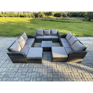 11 Seater Outdoor Rattan Garden Furniture Set Conservatory Patio Sofa Coffee Table With 2 Big Footstool Dark Grey Mixed - Fimous 11 Seater Outdoor Rattan Garden Furniture Set Conservatory Patio Sofa Coffee Table With 2 Big Footstool Dark Grey Mixed - Fimous