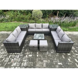11 Seater Outdoor Rattan Garden Furniture Set Patio Lounge Sofa Set with 2 Side Tables Square Coffee Table 2 Small Footstool Dark Grey Mixed - Fimous 11 Seater Outdoor Rattan Garden Furniture Set Patio Lounge Sofa Set with 2 Side Tables Square Coffee Table 2 Small Footstool Dark Grey Mixed - Fimous