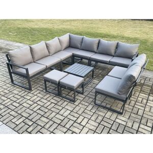 11 Seater Patio Outdoor Garden Furniture Aluminium Lounge Corner Sofa Set with Square Coffee Table with 2 Small Footstools Dark Grey - Fimous 11 Seater Patio Outdoor Garden Furniture Aluminium Lounge Corner Sofa Set with Square Coffee Table with 2 Small Footstools Dark Grey - Fimous