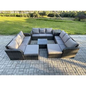 FIMOUS 11 Seater Rattan Outdoor Furniture Set Patio Garden Sofa Set with Square Coffee Table 3 Seater Sofa 2 Big Footstool Side Table Dark Grey Mixed FIMOUS 11 Seater Rattan Outdoor Furniture Set Patio Garden Sofa Set with Square Coffee Table 3 Seater Sofa 2 Big Footstool Side Table Dark Grey Mixed