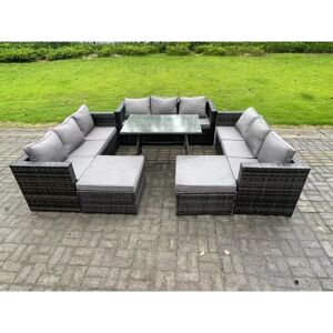 11 Seater Wicker pe Rattan Outdoor Furniture Lounge Sofa Garden Dining Set with Dining Table 2 Big Footstools Dark Grey Mixed - Fimous 11 Seater Wicker pe Rattan Outdoor Furniture Lounge Sofa Garden Dining Set with Dining Table 2 Big Footstools Dark Grey Mixed - Fimous