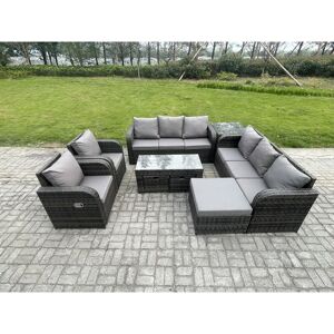 FIMOUS 11 Seater Wicker pe Rattan Sofa Set Outdoor Patio Garden Furniture with 2 Reclining Chairs Coffee Table Side Table 3 Footstools Dark Grey Mixed FIMOUS 11 Seater Wicker pe Rattan Sofa Set Outdoor Patio Garden Furniture with 2 Reclining Chairs Coffee Table Side Table 3 Footstools Dark Grey Mixed