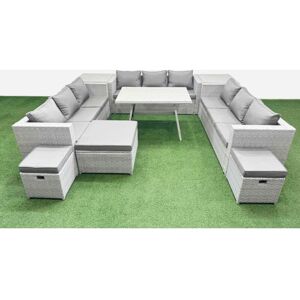 12 Seat Outdoor Patio pe Rattan Garden Furniture with Cushions 3 Seater Sofa 2 Side Tables 3 Stool Light Grey - Fimous 12 Seat Outdoor Patio pe Rattan Garden Furniture with Cushions 3 Seater Sofa 2 Side Tables 3 Stool Light Grey - Fimous